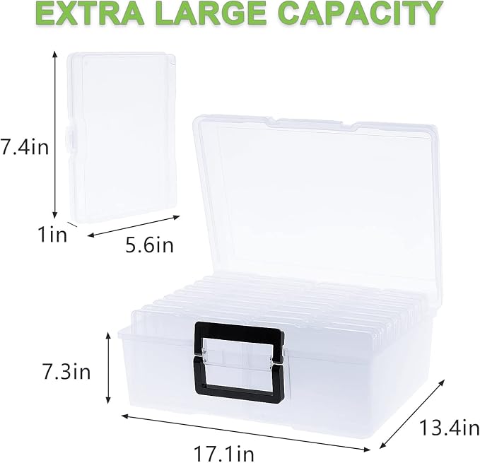 Photo Storage Box 5" x 7", 18 Inner Extra Large Photo Organizer Container, Plastic Craft Storage Box with Handle for Cards, Sticker, Seed, Scrapbooking, Craft, Classroom Supplies - Image 2