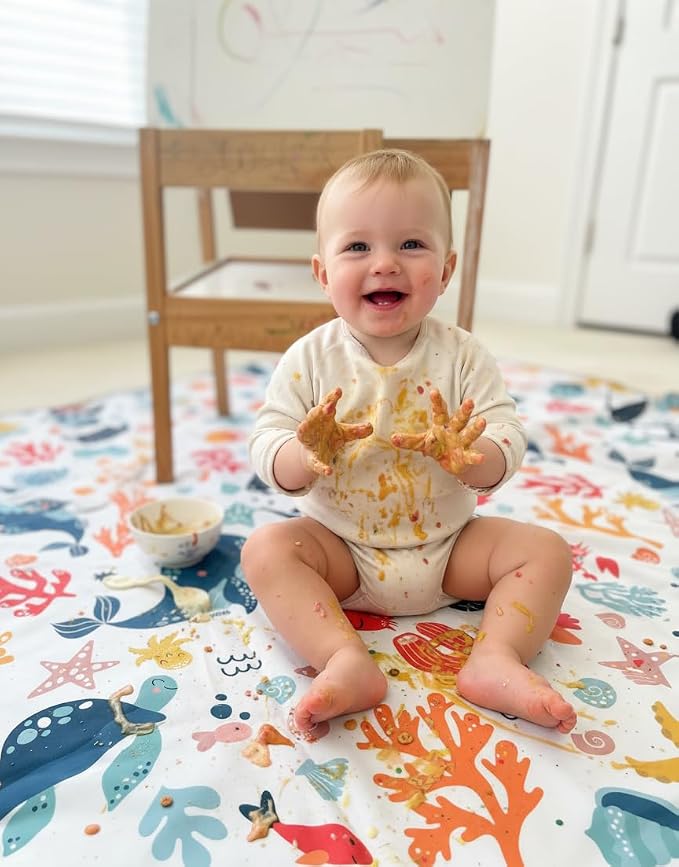 Waterproof High Chair Splat Mat – Machine Washable Floor & Table Protector for Baby Feeding, Art & Crafts, Outdoor Use (Ocean, 57x71 Inch) - Image 8