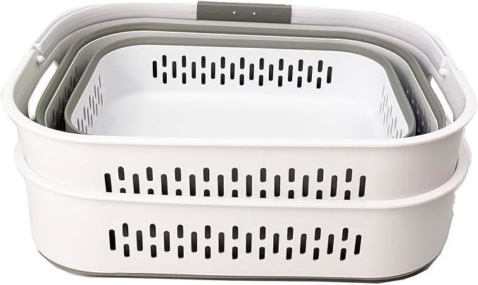 SAMMART 38L(10 Gal) Collapsible Laundry Basket - Foldable Pop-Up Storage Container/Organizer-Portable Space Saving Hamper, Measure 17.5x13.3x15.7"/3.8" Expanded/Collapsed (2, White/Grey) - Image 3