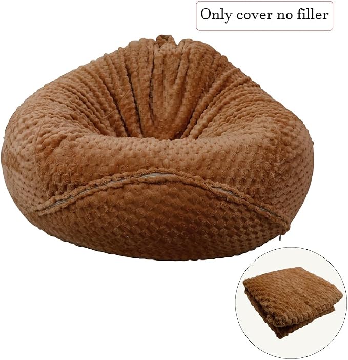 Soft Bean Bag Chair Cover No Filler Sofa Cover Storage Washable Bean Bag Cover Organizing Children Plush Toys for Living Room Bedroom (Coffee, 2.8 feet-33.5" 33.5"*17.7") - Image 4
