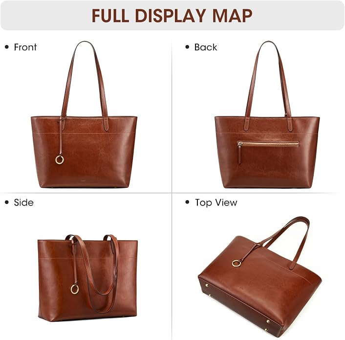 Kattee Vintage Genuine Leather Work Tote for Women | Spacious interior with a zip compartment for organized work, travel, and everyday essentials. - Image 8