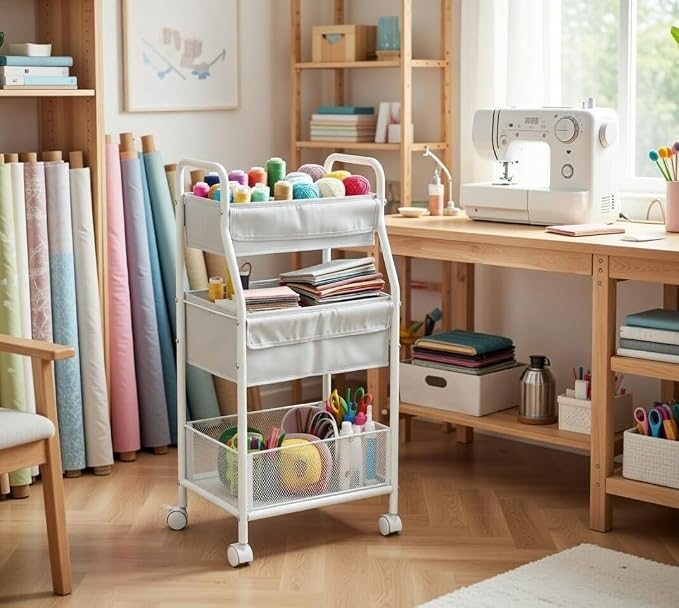 Rolling Utility Cart with Wheels, 3-Tier Diaper Cart, Rolling Nursery Cart & Baby Caddy Organizer for Nursery Essentials, Bedside/Postpartum Cart, Craft & Art Storage, Rolling Book Cart - Image 6