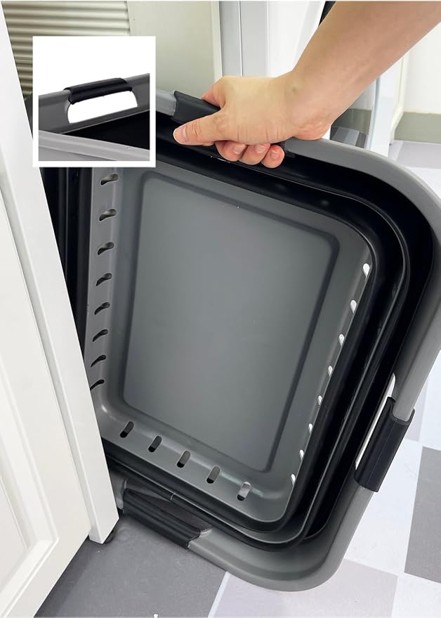 SAMMART 42 (11 Gallons) Collapsible Plastic Laundry Basket, Foldable Pop Up Storage Container/Organizer, Space Saving Hamper, Portable Bin for Dorm Room Bathroom (1, Grey/Black) - Image 8