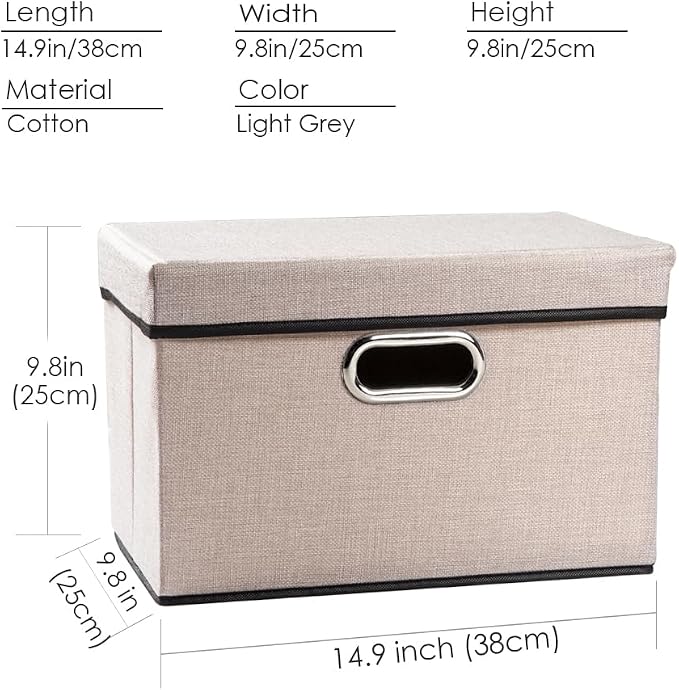 Foldable Storage Bin with Lid [1-Pack] Linen Fabric Decorative Storage Box Organizer Container Basket Cube with Handles Divider for Closet Office Living Room Light Grey(14.9x9.8x9.8) - Image 5