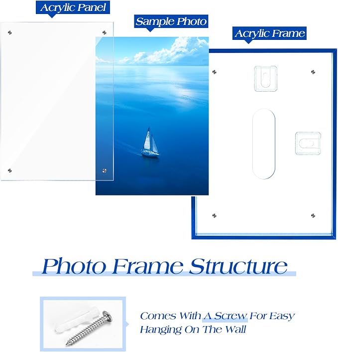 5x7 Picture Frame Magnetic Colored Acrylic Photo Frame Self Standing | Wall Mounting/Tabletop Display, Purple Floating Picture Frame, 5x7/5x5/4x6, Horizontal and Vertical Formats (1 Pack) - Image 3