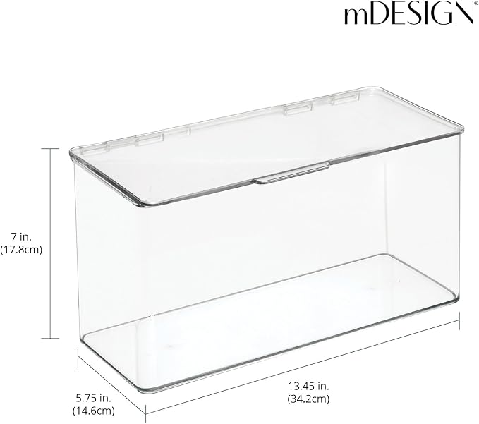 mDesign Plastic Stackable Playroom/Gaming Storage Organizer Bin Box with Hinged Lid for Drawer or Cabinet - Organize Electronics, Crayons, Games, Blocks, Toys, Lumiere Collection - 2 Pack - Clear - Image 4