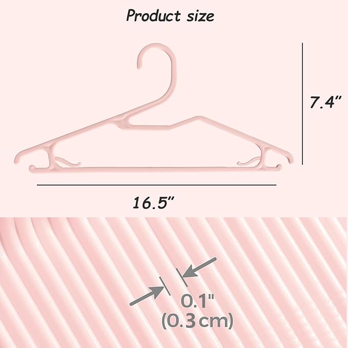 Plastic Blouse Hangers for Women, Short Neck Hangers for Closet, Z-Shape Shirt Hanger 16.5", Cute Clothes Hanger for Adults Suit, Hoody, Coat, Jacket, Dress, Percha Pink 20pcs - Image 6