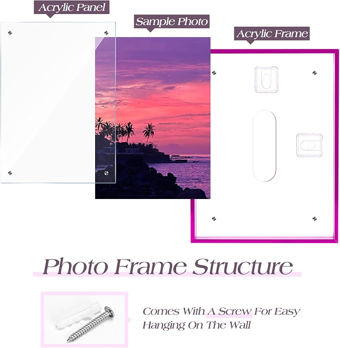5x7 Picture Frame Acrylic Magnetic Wall Mounting/Self Standing Frame | Wall Hanging/Tabletop Display, Fits 5x7/5x5/4x6, Colored Floating Picture Frame, Horizontal and Vertical (Purple, 1 Pack) - Image 3