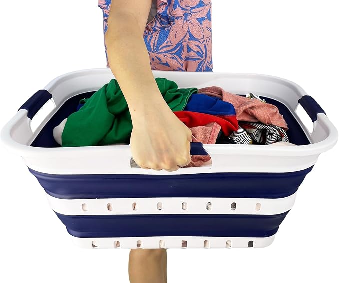 SAMMART 42L (11 gallon) Collapsible Plastic Laundry Basket - Foldable Pop Up Storage Container/Organizer - Space Saving Hamper/Basket (1, White/Starry Blue) - Image 8