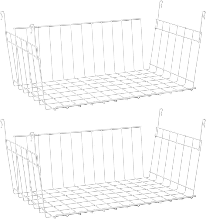 ClosetMaid 17 Inch Wide Hanging Basket Wire Shelving Accessory for Closet Shelves, Pantry Organizer, Kitchen, and Bathroom Storage, 2 Pack, White by Unknown