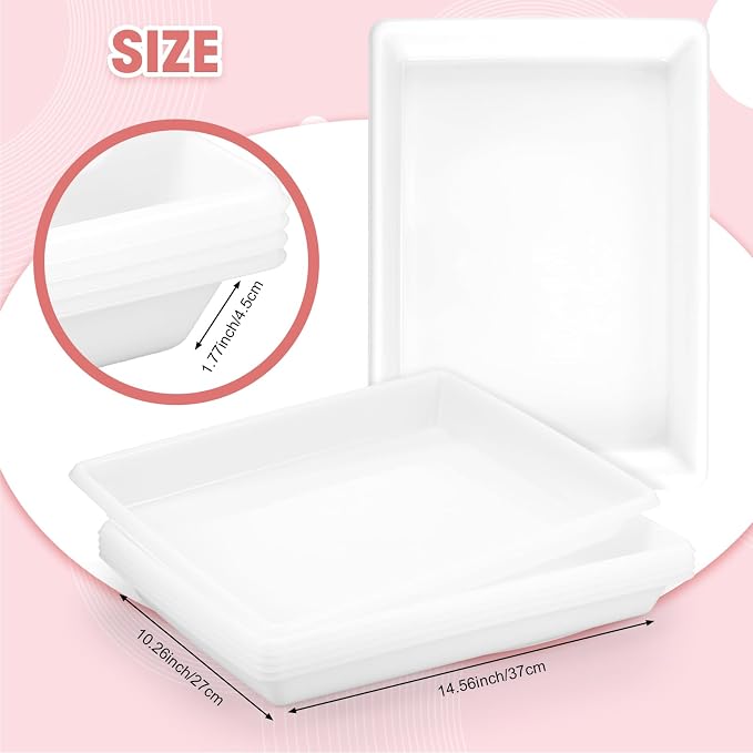 Maitys 15 Pcs Activity Plastic Art Trays 14.57 x 10.63 x 1.77 Inch Large Crafts Organizer Serving Storage Tray for Kids School Classroom DIY Project Painting Home Organizing Supply(White) - Image 3