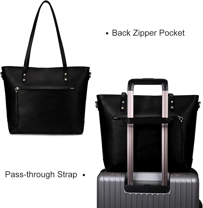 S-ZONE Vintage Genuine Leather Shoulder Bag Work Totes for Women Large | Top Grain Leather, Purse Handbag, Fits Laptop Documents, Luggage Sleeve, Multi Pockets, Work Travel Everyday - Image 3