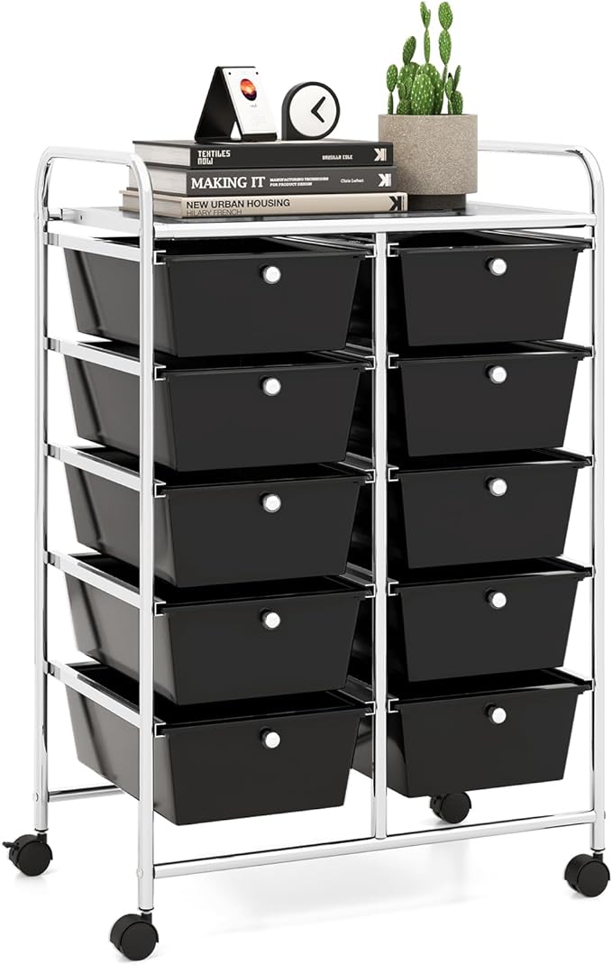 10 Drawer Rolling Cart, Storage Cart Organizer on Wheels, Drawer Cart with Metal Frame & Large Storage Capacity, Rolling Cart with Drawers for Living Room Classroom, Office by LDAILY