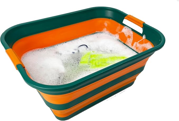 SAMMART Collapsible Plastic Laundry Basket with Handle/Foldable Pop Up Storage Hamper/Portable Laundry Organizer-Space Saving Washing Tub/Household Storage (Teal Green/Autumn leaf, 42L) - Image 6