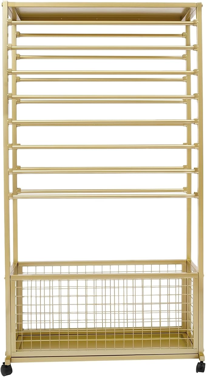 Ribbon Holder Organizer Rack, Double-Sided 16-Layer Ribbon Shelf with Wheel | Ribbon Display Rack, Multifunctional Metal Flower Wrapping Paper Storage Stand for Craft Room Flower Shop, Widen, Gold - Image 8