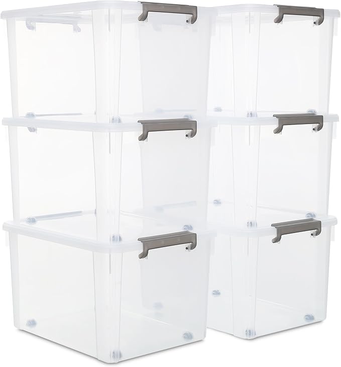 Citylife 6 Packs 58.1 QT Plastic Storage Bins with Lids Large Stackable Storage Containers for Organizing Clear Storage Box for Garage, Closet, Kitchen by CITYLIFEHomeOrganization