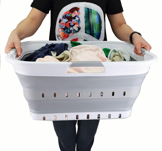 SAMMART 42L (11 gallon) Collapsible Plastic Laundry Basket - Foldable Pop Up Storage Container/Organizer - Portable Basket - Space Saving Hamper/Basket (2, White/Grey) - Image 6