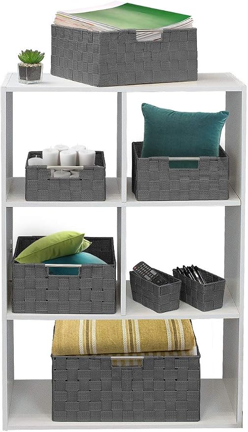 Sorbus Storage Baskets for Organizing (Set of 7), Mesh Hand-Woven Design, Linen Closet Organizers and Storage, Organizer Storage Baskets for Shelves, Variety Pack Organizers and Storage (Grey) - Image 8