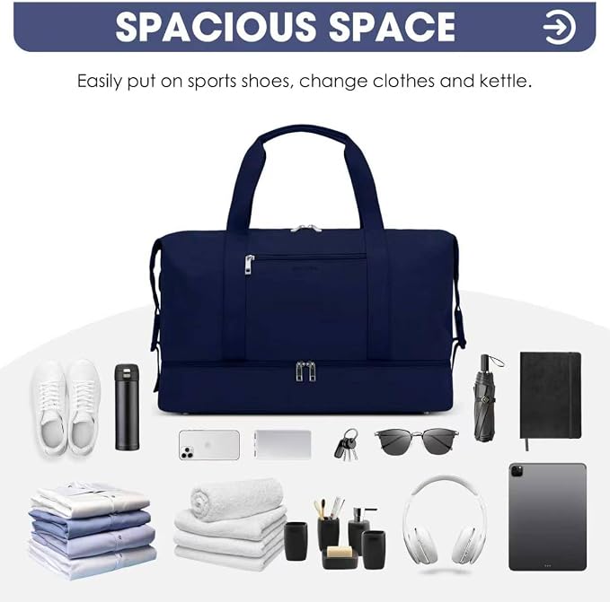 Oeihuivt Weekender Bags for Women - 21 Inch Large Travel Duffel Bag Set with Shoe Compartment, Heavy-Duty nylon Carry On Overnight Tote Blue - Image 6