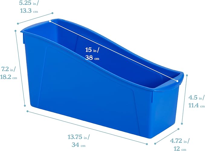 ECR4Kids Linking Plastic Storage Book Bin, Multipurpose Organization, Blue, 10-Piece | Durable plastic with built-in handles, interlocking, nestable, ideal for books, magazines, and files in a classroom or office - Image 2