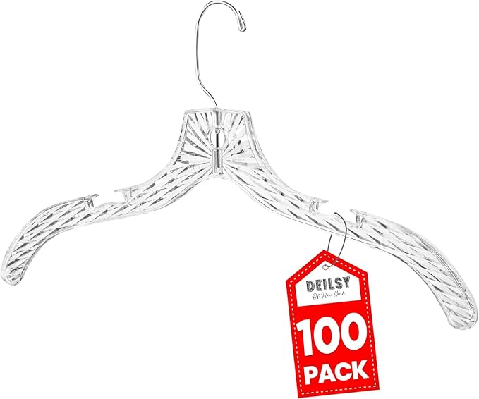DEILSY™ Clothes Hangers 100 Pack Crystal Clear Plastic Hangers | Plastic clothes hangers with swivel hook, clothes hanger slim design, perfect for shirts, blouses, sweaters and everyday wear by Deilsy