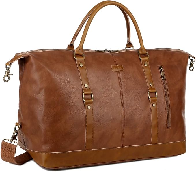 BAOSHA Vegan Leather Travel Duffel Tote Bag Overnight Weekender Bag Oversized for Men and Women HB-14 (Brown) by Baosha