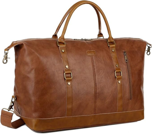 BAOSHA Vegan Leather Travel Duffel Tote Bag Overnight Weekender Bag Oversized for Men and Women HB-14 (Brown) by Baosha