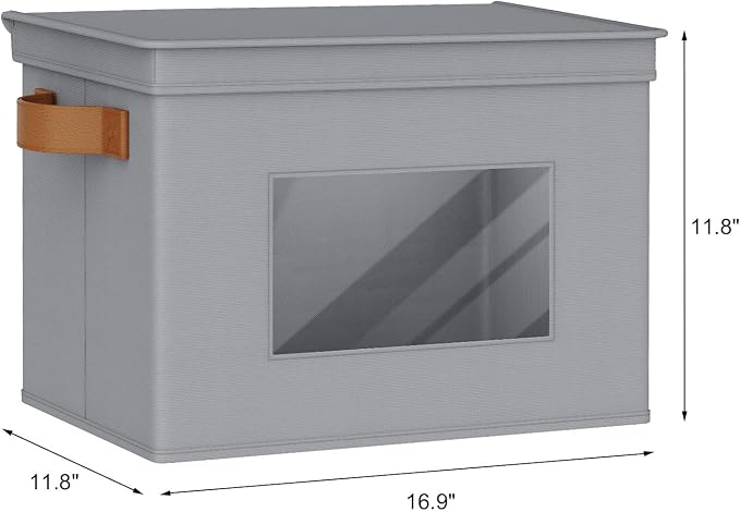 Univivi Fabric Storage Bins with Lids for Clothes 3 Pack, Grey | 17 x 12 x 12 In Foldable Storage Boxes with Handles, Clear Window, Closet Organizers for Home, Bedroom - Image 2