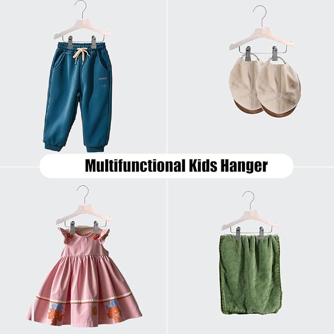 White 9.8" Ultra-Thin Wooden Children Closet Clothes Clips Hangers 12PCS Wood Baby Kids Coat Hangers for Infant Toddler Newborn Jumpsuit Pants Skirts Jeans Space Saving Heavy Duty Durable - Image 2