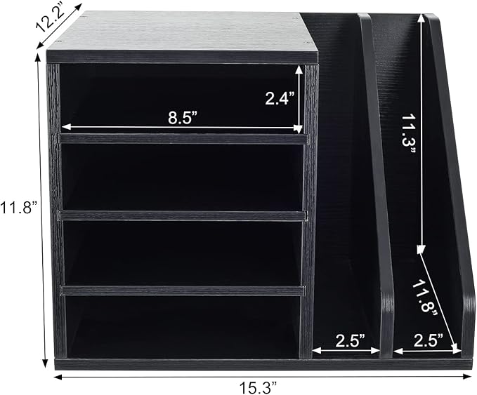 Wood Desktop File Holder Organizer Mail Sorter for File Folders, Mails, Envelopes, Mailing Supplies or Magazines, Black - Image 4