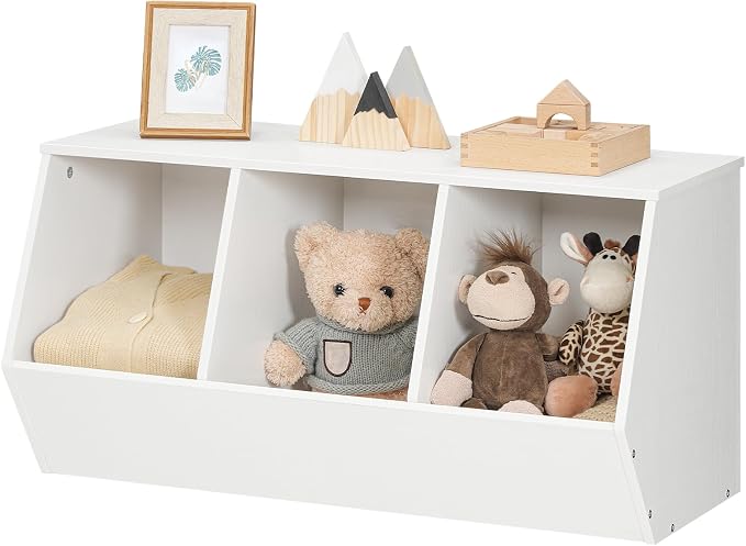 HOOBRO Toy Storage Cubby, Kids Bookshelf, Stackable 3-Bin Toy Storage Cabinet, Bookcase Footboard, Children's Toy Shelf, Hallway, White WT30CW01 - Image 9