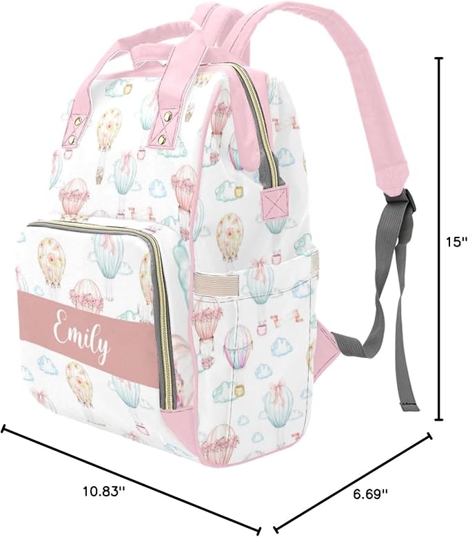 Custom Diaper Bag with Name Personalized Hot Air Balloons Nylon Travel Backpack for Holiday Travel Customized Nappy Changing Bag with Pockets for New Mom - Image 7