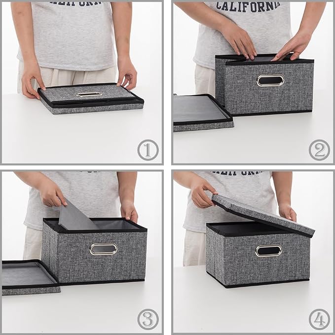 Storage Bins with Lids [3-Pack] Linen Fabric Foldable Storage Boxes Organizer Containers Baskets Cube with Cover for Home Bedroom Closet Office Nursery Grey（11.4X8.6X6.7 - Image 5