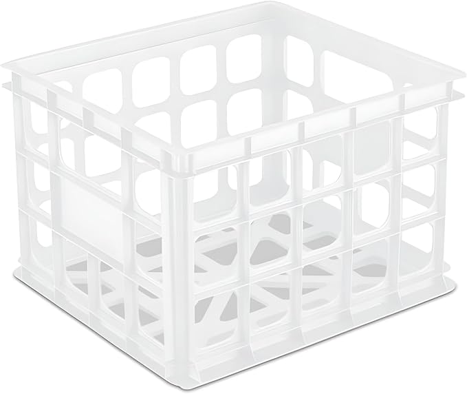 Sterilite Storage Crate, Stackable Plastic Bin Open Basket with Handles, Organize Home, Garage, Office, School, White, 6-Pack by Sterilite