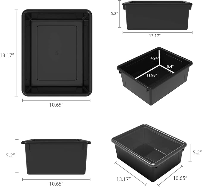 Storex Letter Size Deep Storage Tray – Organizer Bin for Classroom, Office and Home, Black, 5-Pack (62523A05C), 10 x 13 x 5 Inches - Image 6