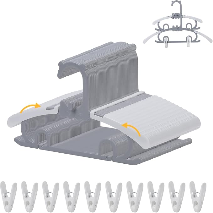 50 Pack Baby Hangers with 16 Clips 11-15 Inch Adjustable Kid Hanger Grey | Multifunctional Children Hanger for Girl Boy Toddler Kids Child by YeJieYJ