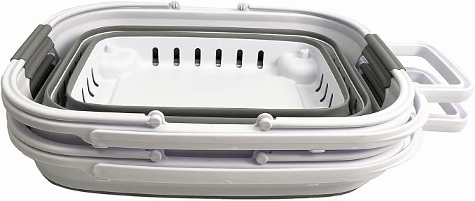 SAMMART 35L (9.24 Gallons) Collapsible Plastic Laundry Basket with Handle and Wheels - Foldable Pop Up Storage Container/Organizer with handle and wheels - Space Saving (2, White/Grey) - Image 2
