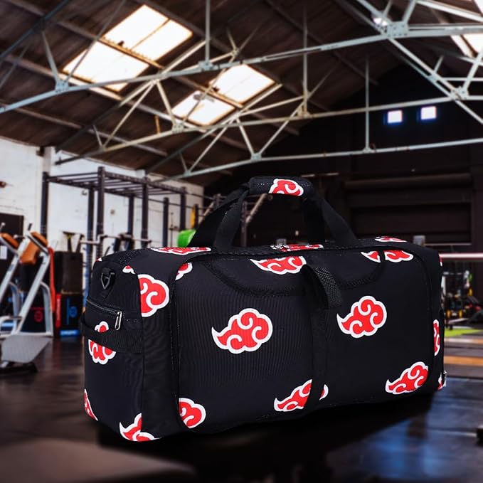 Anime Gym Bag for Women Men - Foldable Large Workout Travel Soccer Basketball Sports Tactical Camping Weekender Overnight Expandable Foldie Carry On Duffle Bag with Shoe Compartment, 55L (Akat) - Image 8