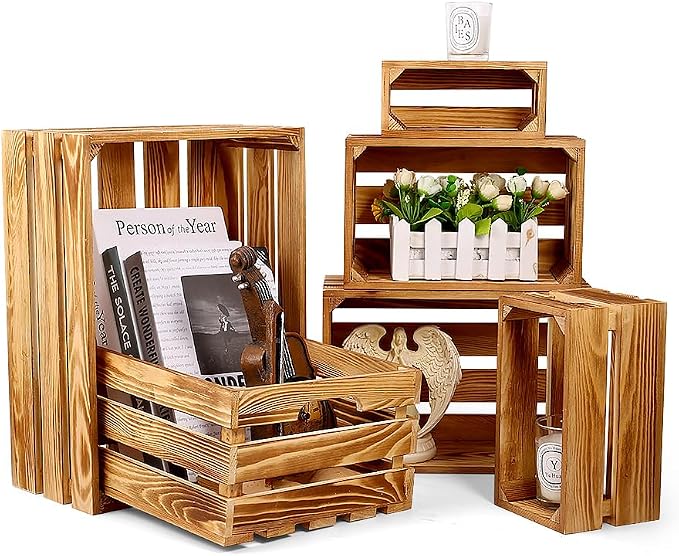 BOBOKA Set of 6 Decorative Wood Crates Nesting Storage Container, 6 Size Farmhouse Decorative Wooden Storage Boxes, Rustic Wooden Crates for Storage, Display, Christmas Decorations - Image 7