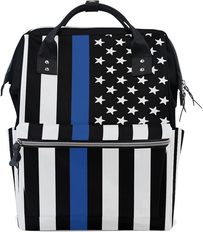 Large Capacity Baby Diaper Bag Thin Blue Line American Police Flag Durable Multi Function Travel Backpack by DERLONKAJE