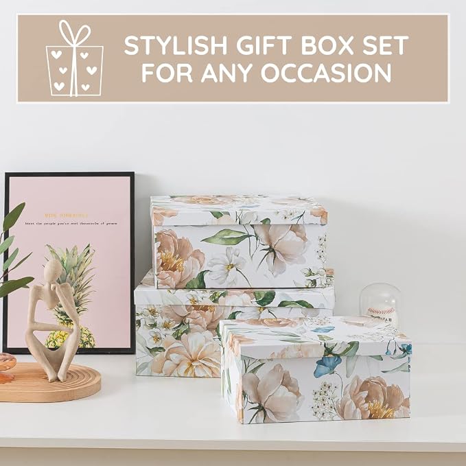 Soul & Lane - Floral Revival Decorative Storage Boxes with Lids, Set of 3 | Large Nesting Cardboard Keepsake Boxes for Memories, Photos and Gifts, Pretty Decorated Floral Containers for Organizing - Image 6