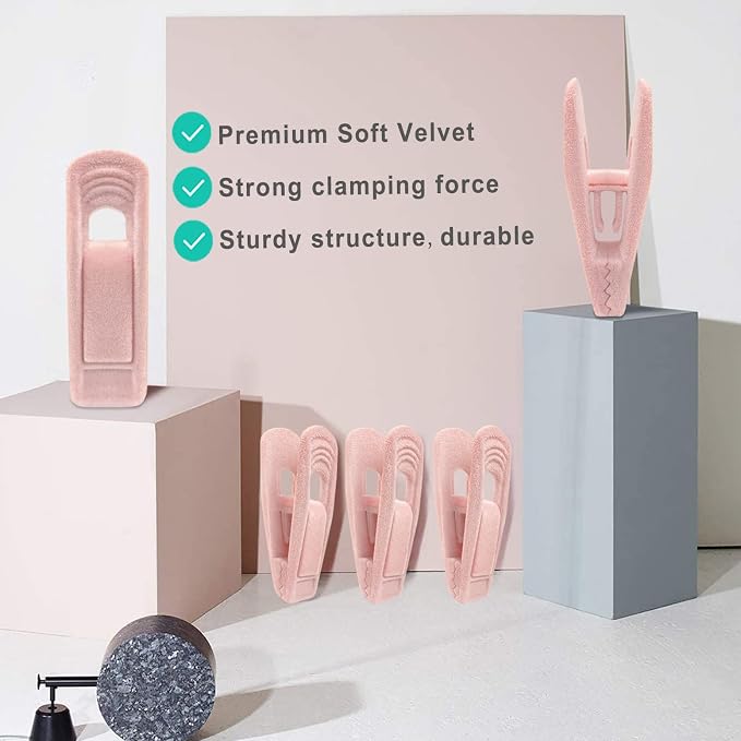 TOFIIGREM Light Pink Velvet Hangers (80-Pack), Non-Slip Strong Hanger Clips for Velvet Skirts & Pants - Image 7