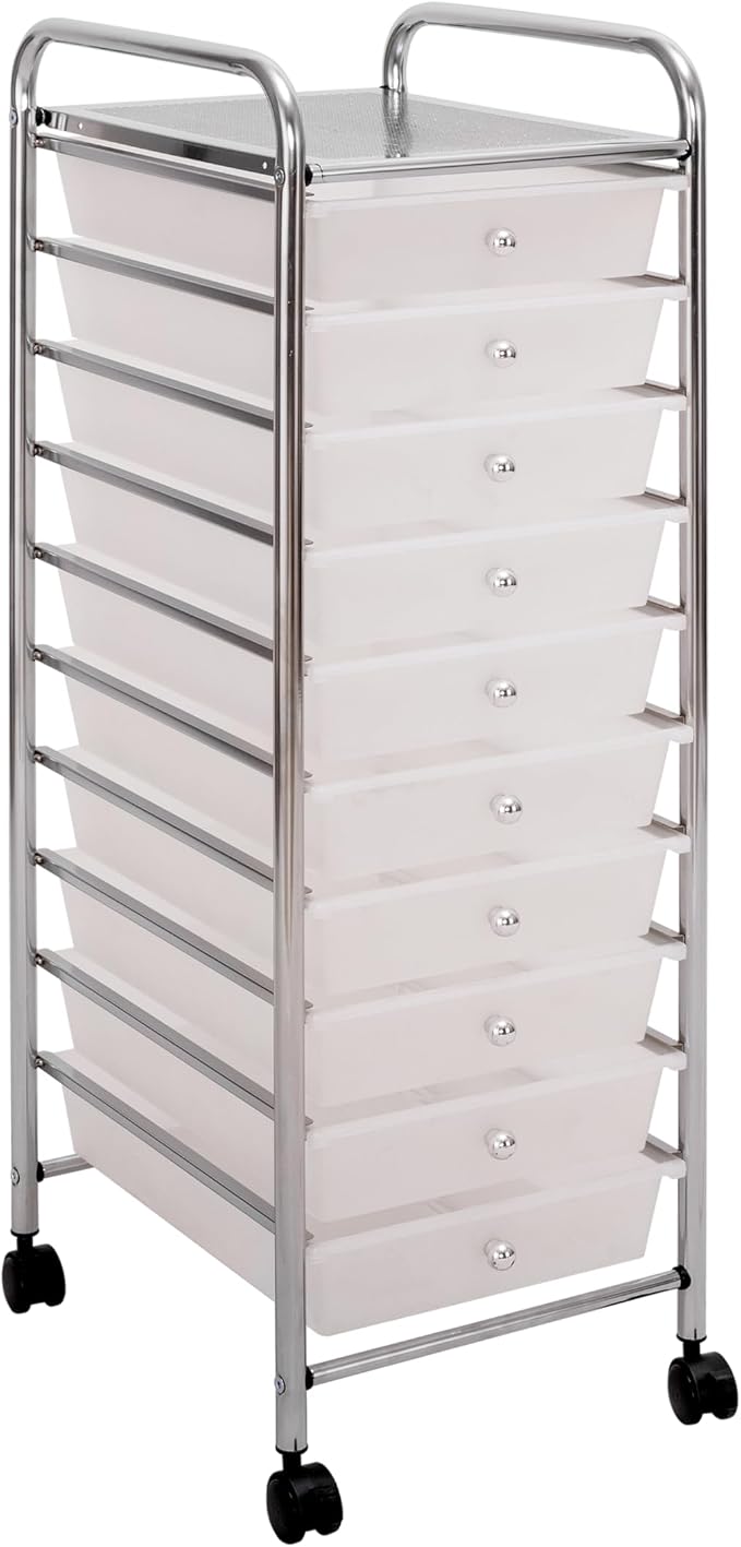 Seville Classics Rolling Utility Organizer Storage Cart, for Home Office, School, Classroom, Scrapbook, Hobby, Craft, 10 Drawer, Frost White by Unknown
