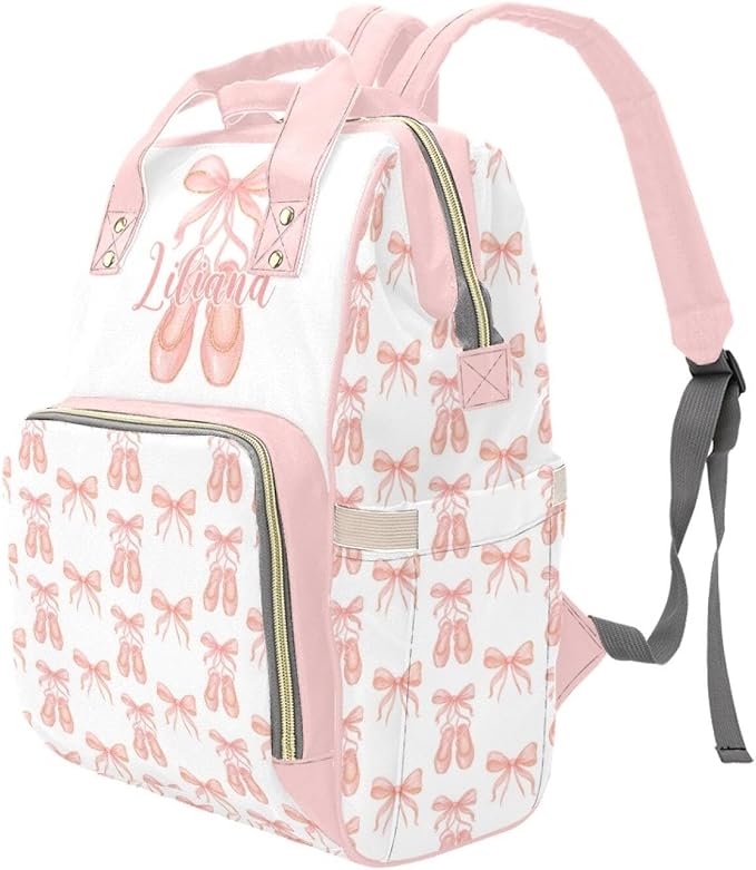 Personalized Pink Bow Diaper Bag Backpack with Custom Name – Waterproof Multi-Pocket Baby Nappy Bag for Moms and Dads – Large Capacity Travel Backpack & Shower Gift for Baby - Image 2