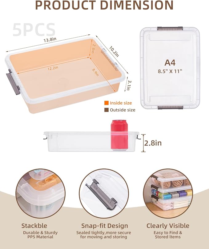 Citylife Storage Bins with Lids,6 Quart Clear Sensory Bins,Plastic Bins for Arts Crafts Organizers,Stackable Storage Containers for Home, Office, School, and Scrapbook Clear White,5 Packs - Image 4