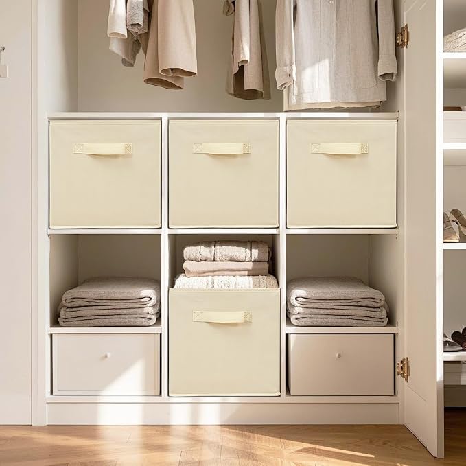 Storage Bins, 11 Inch Fabric Storage Cubes, Collapsible Cube Storage Box, Fabric Closet Organizers with Handle for Home, Office, Cabinet, Closets, Bedroom, Living Room, Beige, 40 Set - Image 4