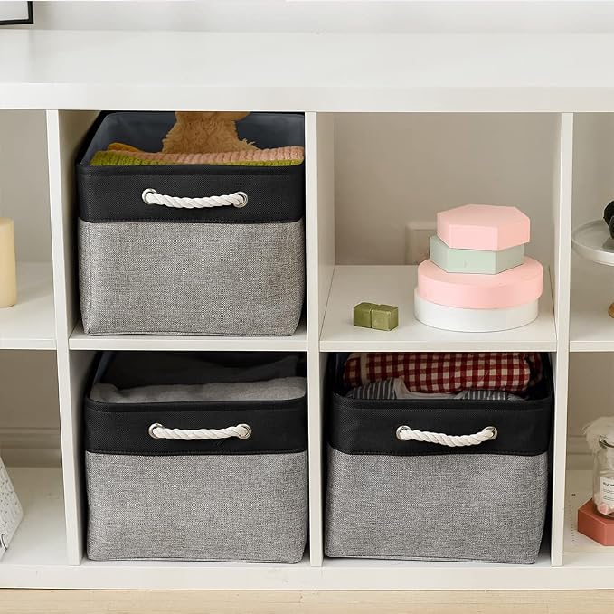Organization and Storage Basket for Organizing - 17x14x10 inch Large 3 Pack Collapsible Storage Bin for Shelves, Fabric Basket for Gifts Empty Organizer Gift Closet (Black & Grey) - Image 2