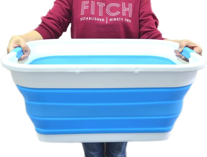 SAMMART Set of 2-41L(10.8 gallon) Collapsible Plastic Laundry Basket-Pop Up Storage Container-Portable Washing Tub-Space Saving Hamper/Basket, Water capacity:32L(8.4 gallon) (2 rectangular, Sky Blue) - Image 7