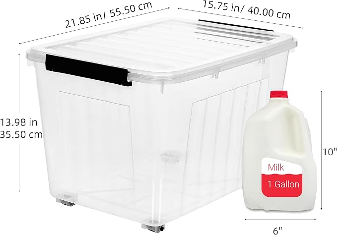 Citylife 82 Quart Large Clear Plastic Storage Bins with Lids 6-Pack | Stackable, Secure latching lids, Easy Find, Clothes Storage Bins for Closet Bedroom Garage - Image 2