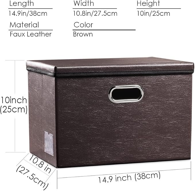 Collapsible Storage Bins with Lids [3-Pack] Leather Fabric Foldable Storage Boxes Organizer Containers Baskets Cube with Cover for Bedroom Closet Office Nursery Brown (14.9x10.8x10) - Image 6
